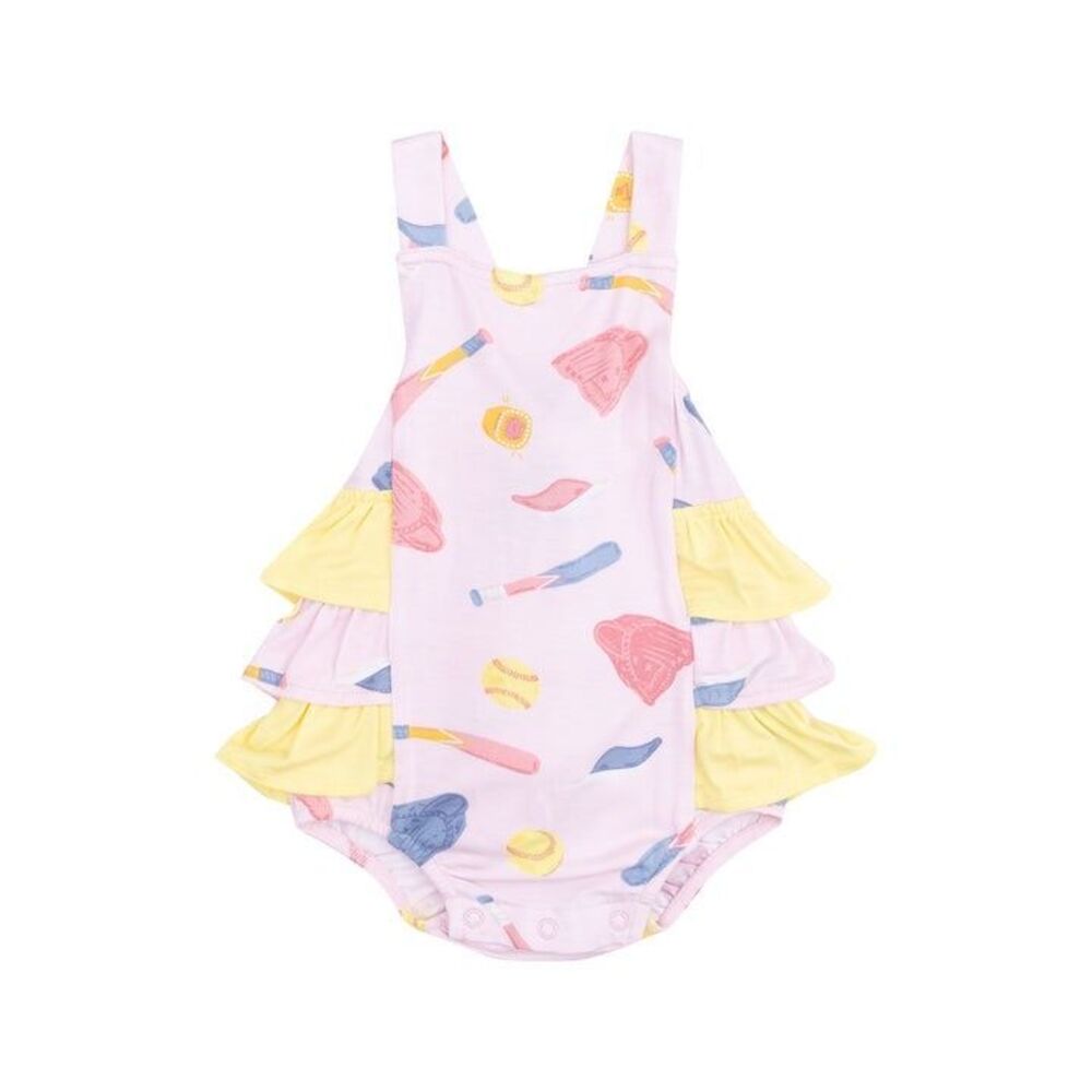 Angel Dear Softball Pink Yellow Ruffle Sunsuit NWT 18-24M Bamboo